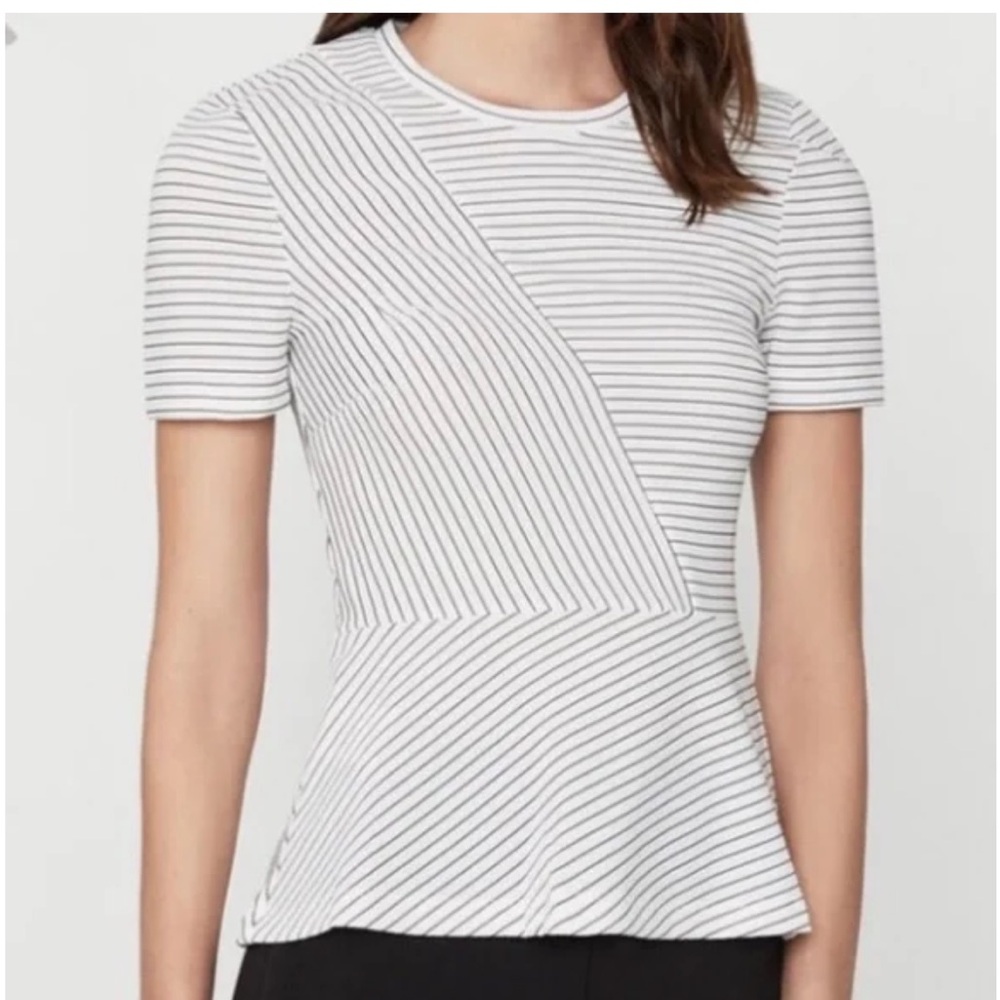 BCBGMaxAzria Black and White Striped Short Sleeve Top
